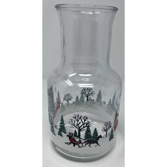 KIG Indonesia Vintage Glass‎ Christmas Winter Sleigh Scene Carafe Decanter 9" - Picture 3 of 6